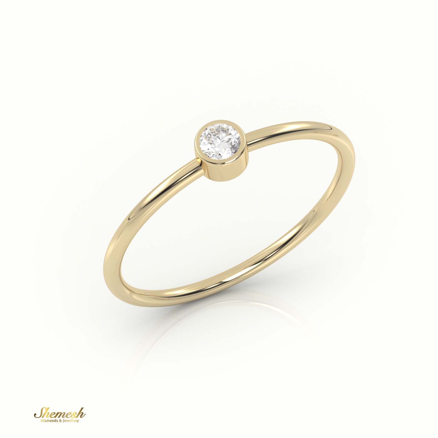 18K Gold Round Cut Bezel Set Solitaire Engagement Ring - shemesh_diamonds