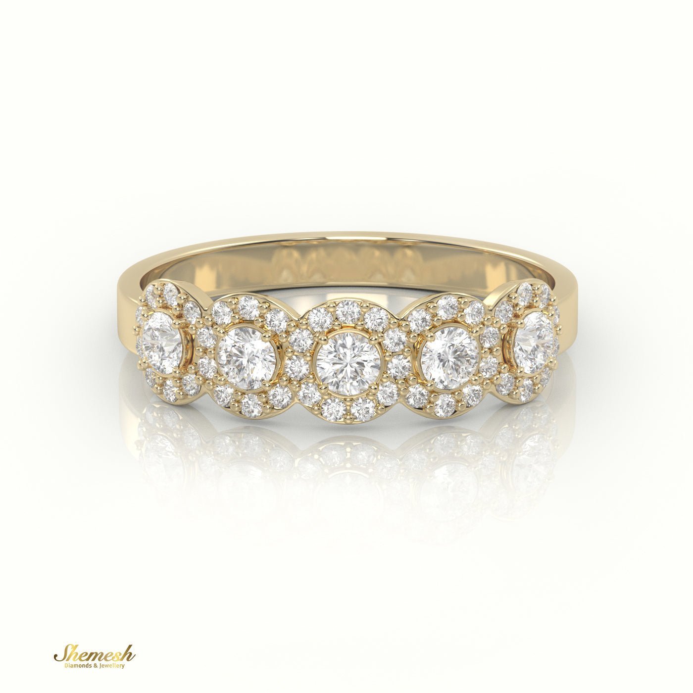 18K Gold Round Cut Diamond Halo Designer Ring - shemesh_diamonds