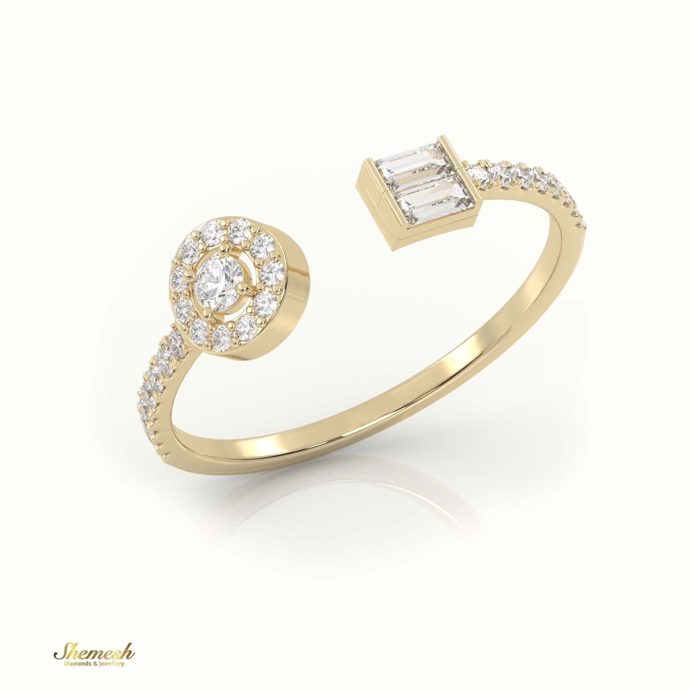 18K Gold Round & Emerald Cut Diamond Open Pave Setting Ring - shemesh_diamonds