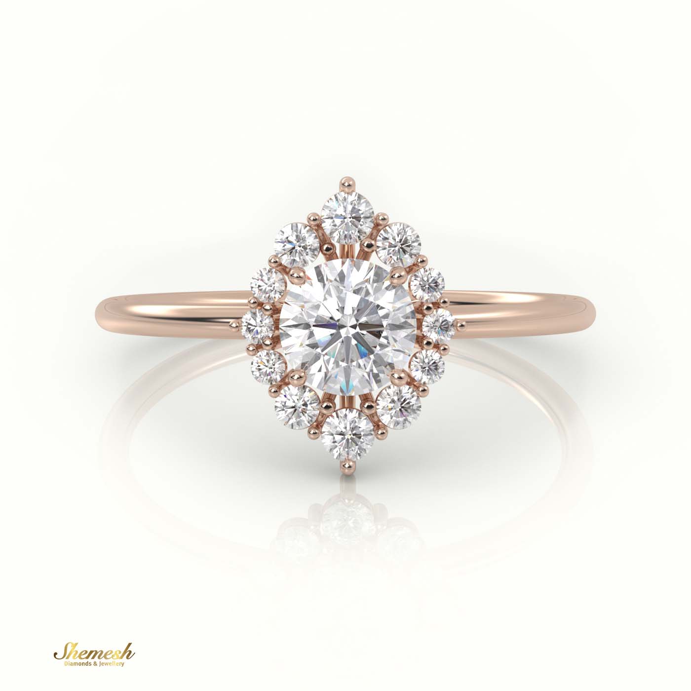 18K Gold Round Cut Diamond Halo Marquise Designer Ring - shemesh_diamonds