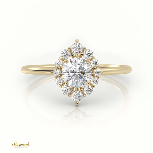 18K Gold Round Cut Diamond Halo Marquise Designer Ring - shemesh_diamonds