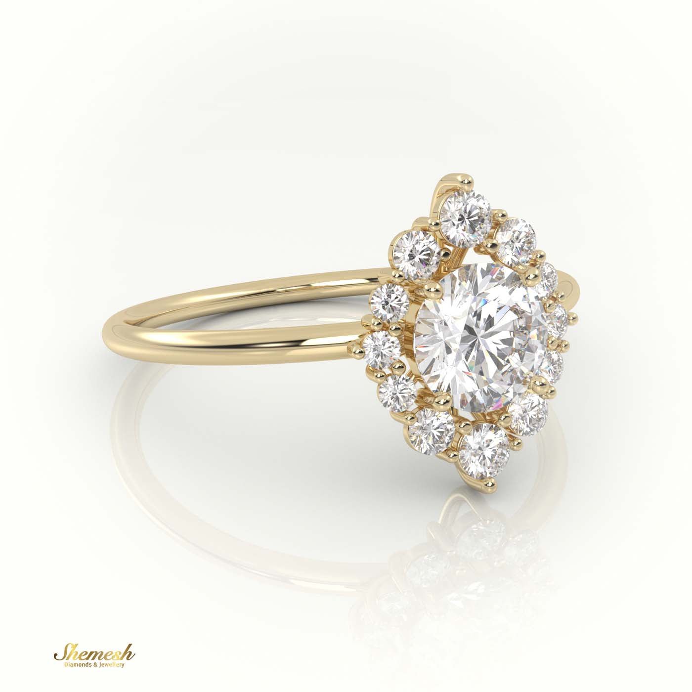 18K Gold Round Cut Diamond Halo Marquise Designer Ring - shemesh_diamonds