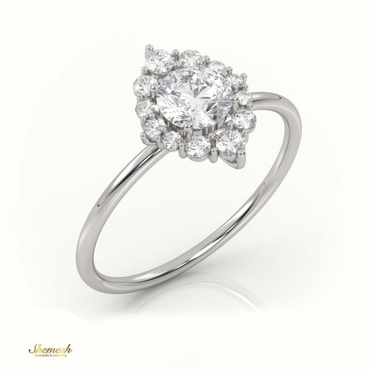 18K Gold Round Cut Diamond Halo Marquise Designer Ring - shemesh_diamonds