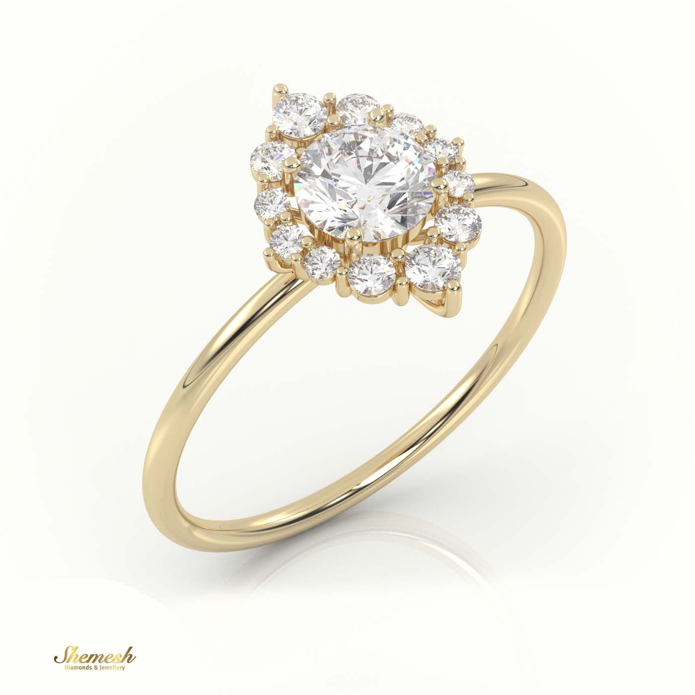 18K Gold Round Cut Diamond Halo Marquise Designer Ring - shemesh_diamonds