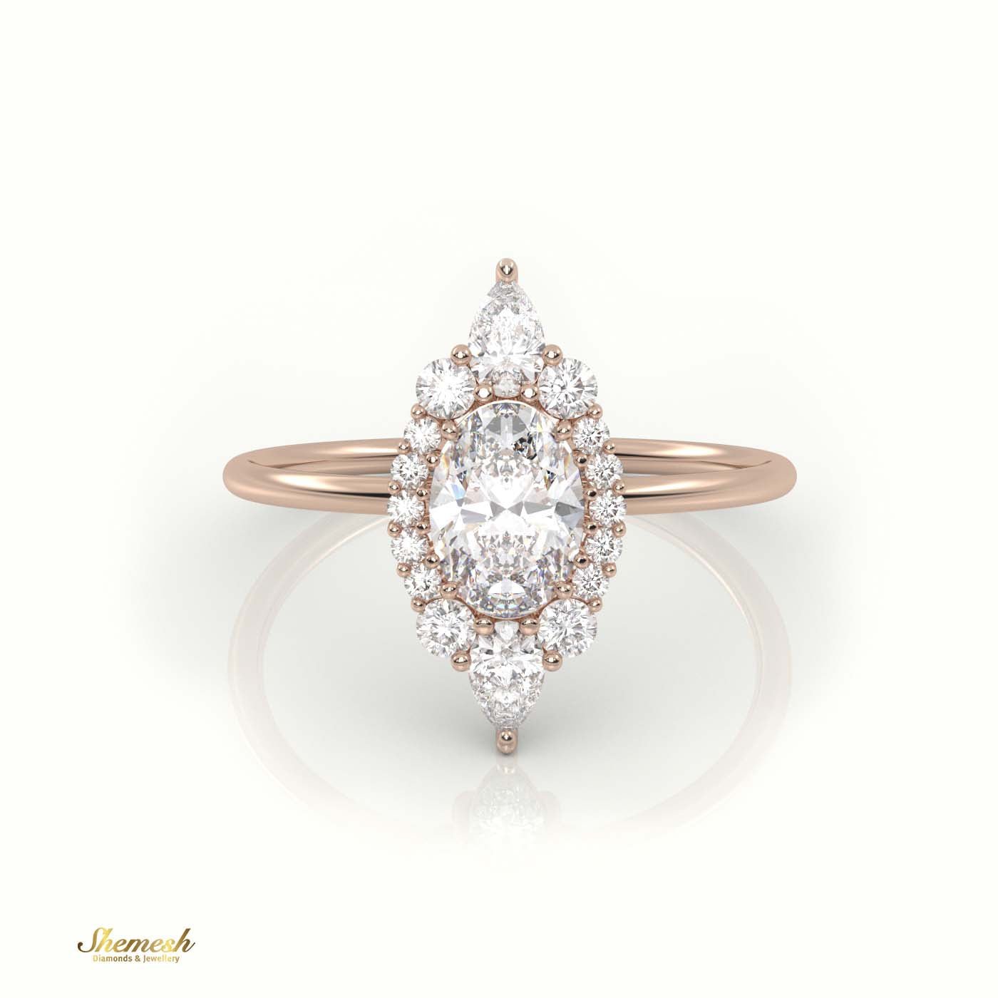 18K Gold Oval, Pear & Round Diamond Halo Designer Ring - shemesh_diamonds