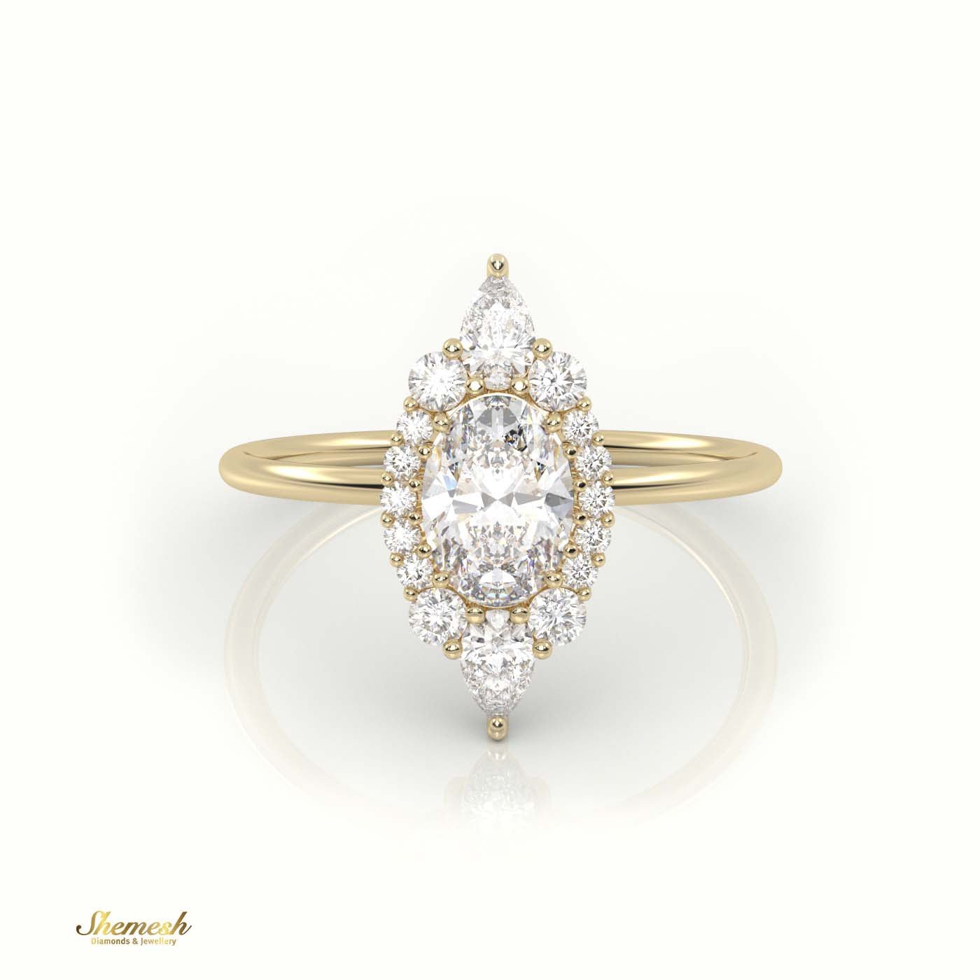 18K Gold Oval, Pear & Round Diamond Halo Designer Ring - shemesh_diamonds