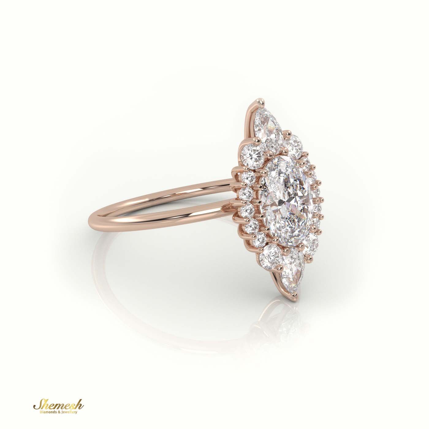 18K Gold Oval, Pear & Round Diamond Halo Designer Ring - shemesh_diamonds