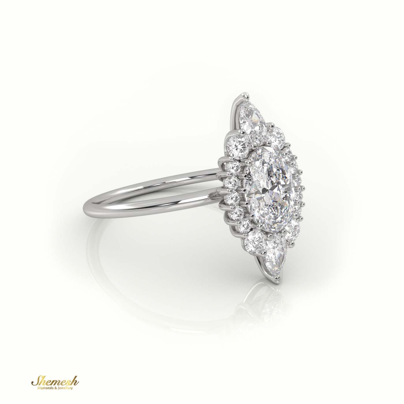 18K Gold Oval, Pear & Round Diamond Halo Designer Ring - shemesh_diamonds