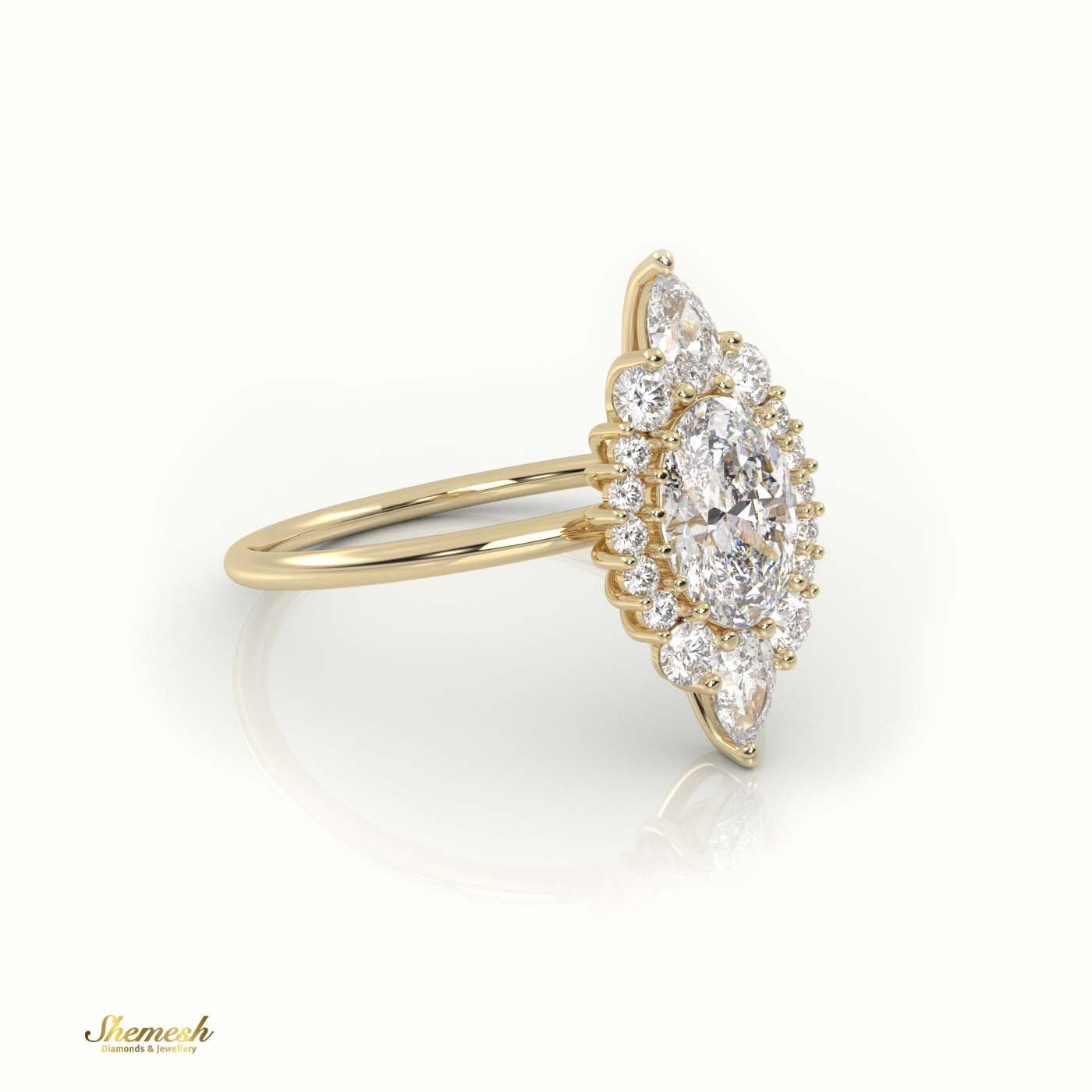 18K Gold Oval, Pear & Round Diamond Halo Designer Ring - shemesh_diamonds