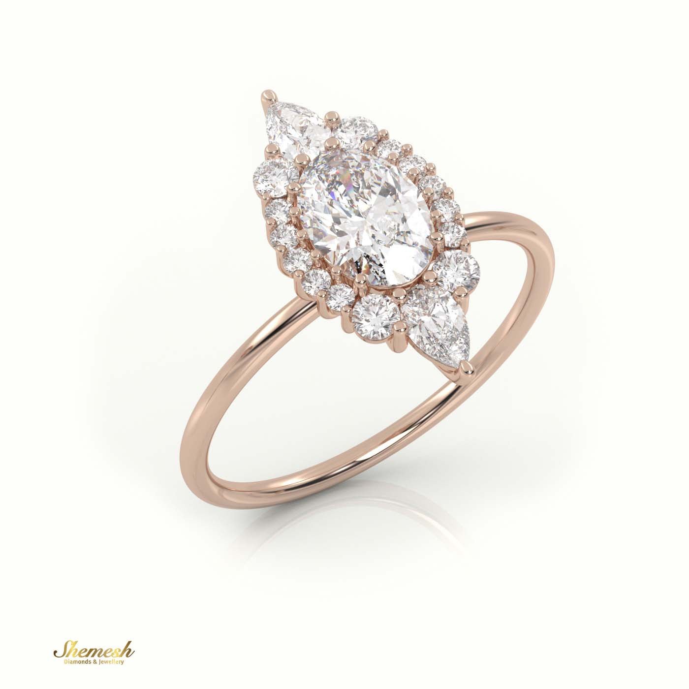 18K Gold Oval, Pear & Round Diamond Halo Designer Ring - shemesh_diamonds