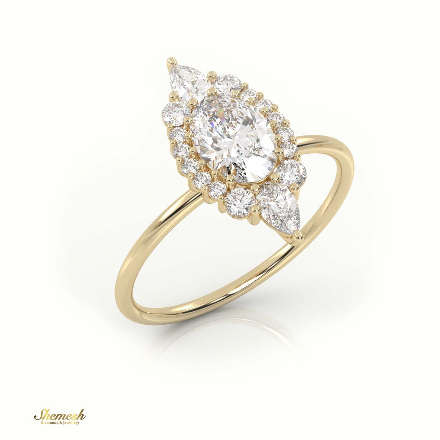 18K Gold Oval, Pear & Round Diamond Halo Designer Ring - shemesh_diamonds