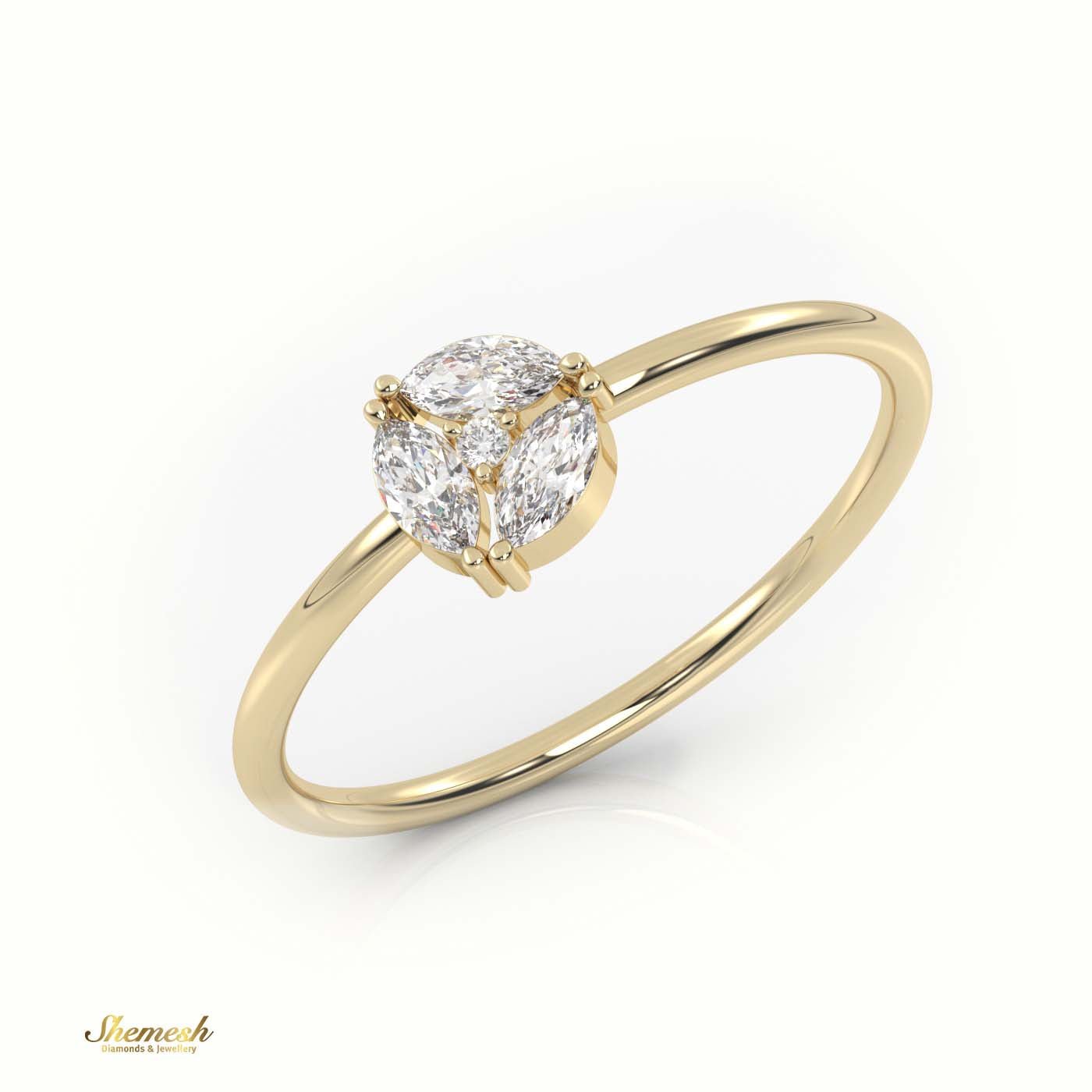 18K Gold Round & Marquise Cut Diamond 9 - Prong Solitaire Engagement Ring - shemesh_diamonds