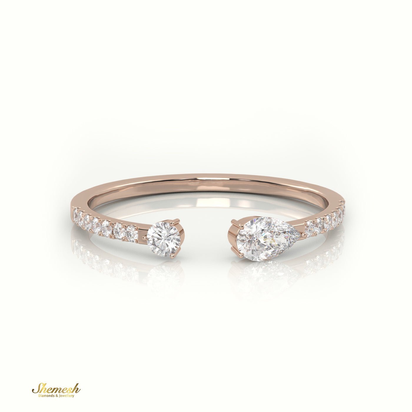 18K Gold Pear & Round Diamond Open Design Ring - shemesh_diamonds