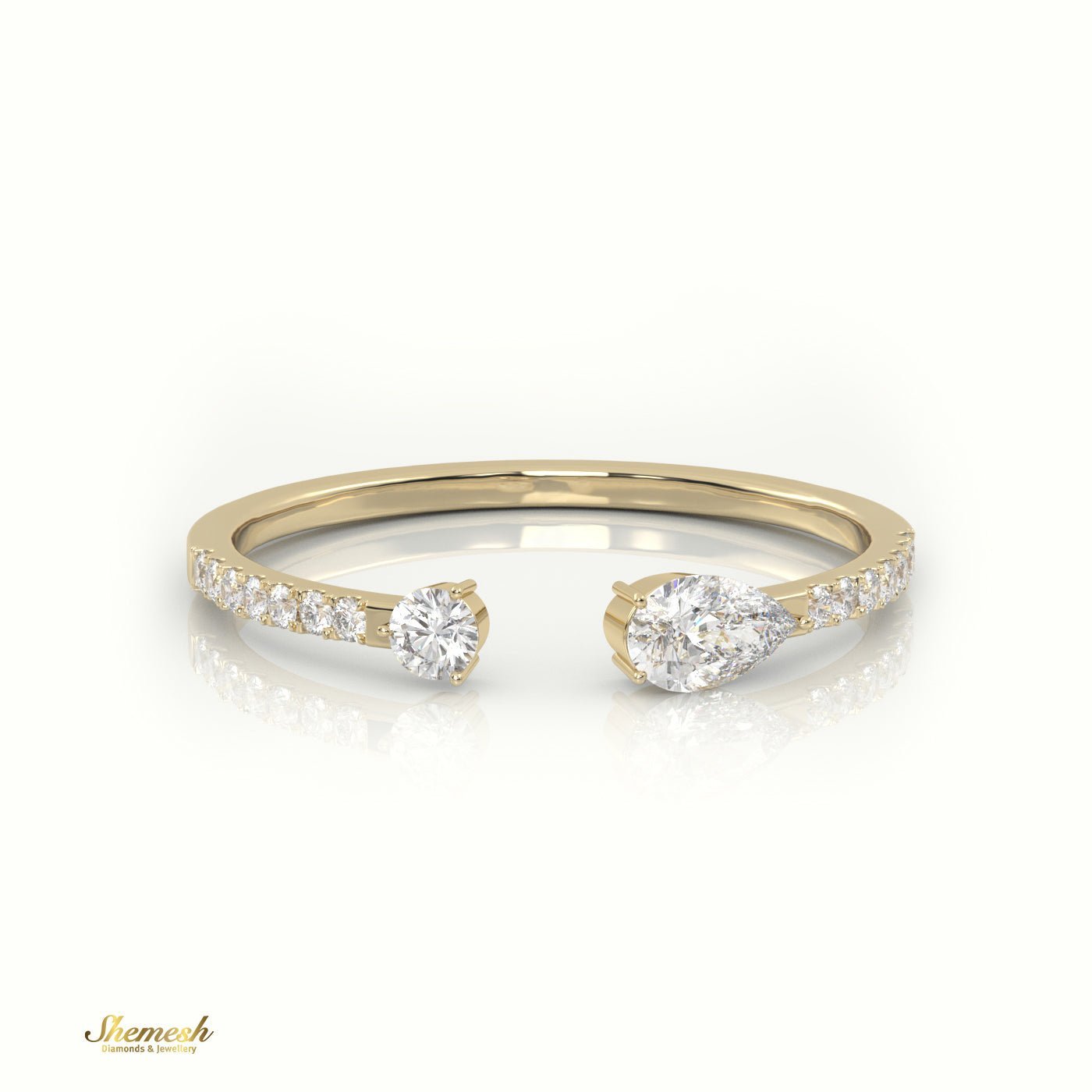 18K Gold Pear & Round Diamond Open Design Ring - shemesh_diamonds