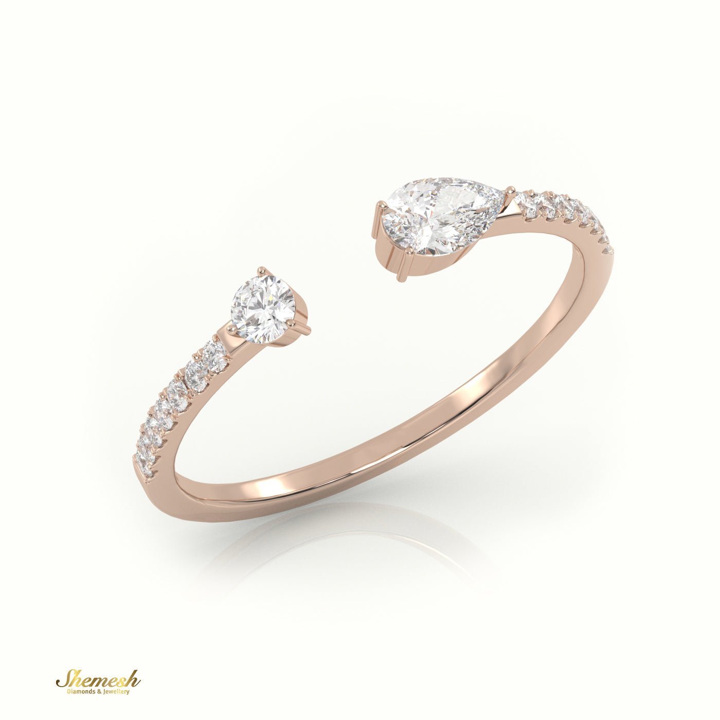 18K Gold Pear & Round Diamond Open Design Ring - shemesh_diamonds