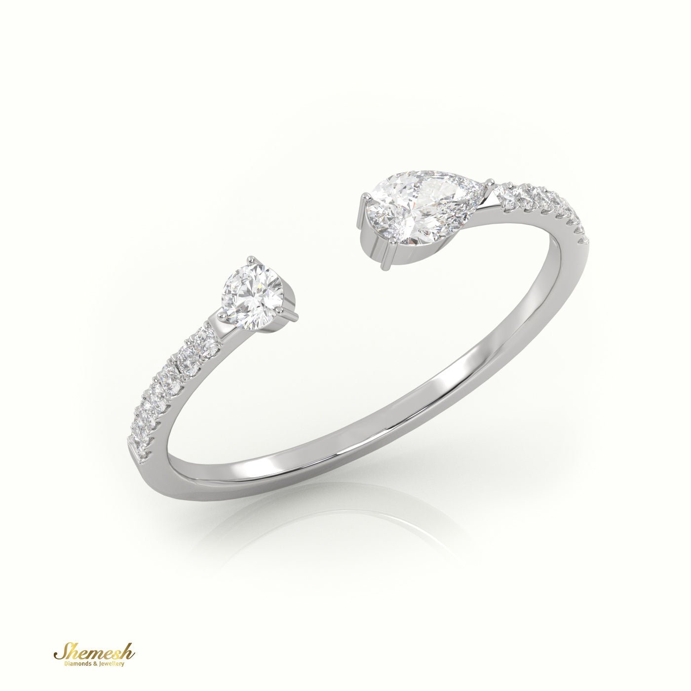 18K Gold Pear & Round Diamond Open Design Ring - shemesh_diamonds