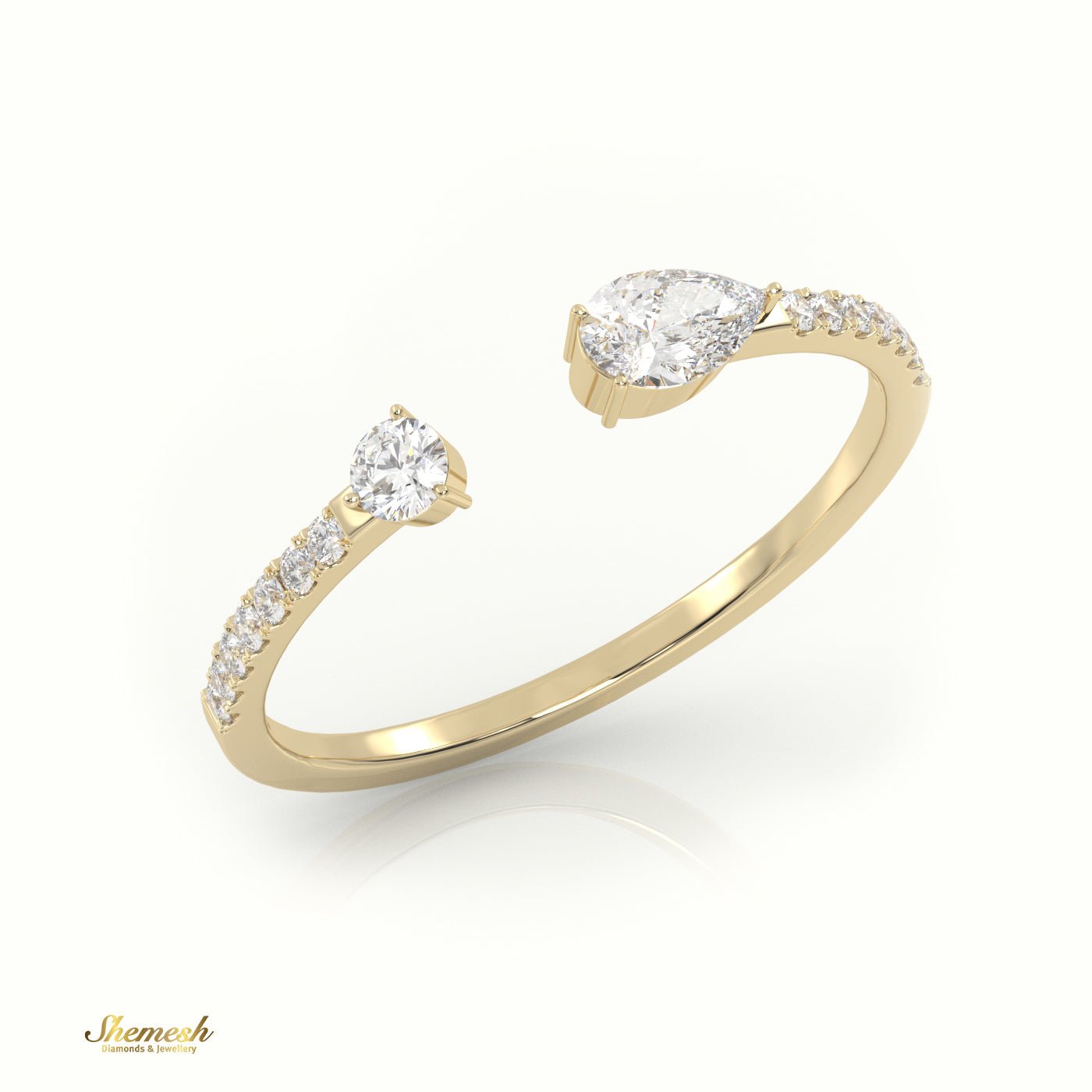 18K Gold Pear & Round Diamond Open Design Ring - shemesh_diamonds