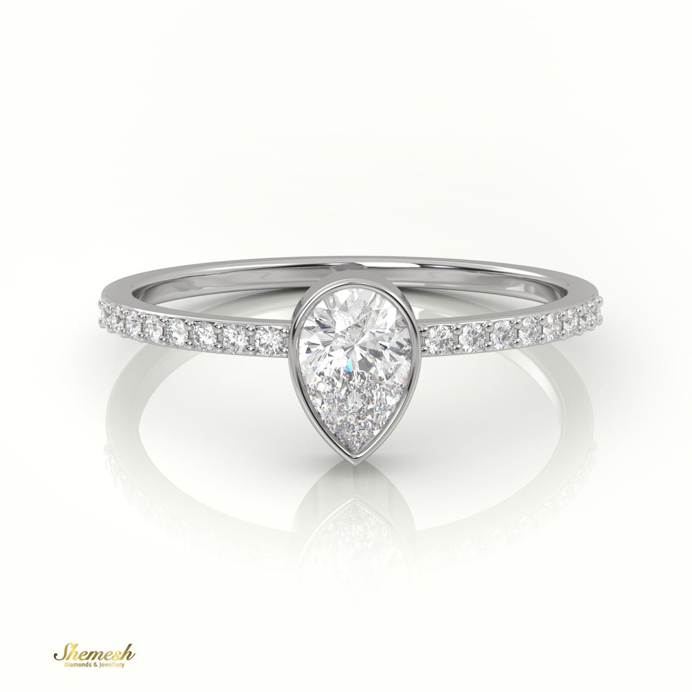 18K Gold Pear - Cut Diamond Channel Setting Engagement Ring - shemesh_diamonds