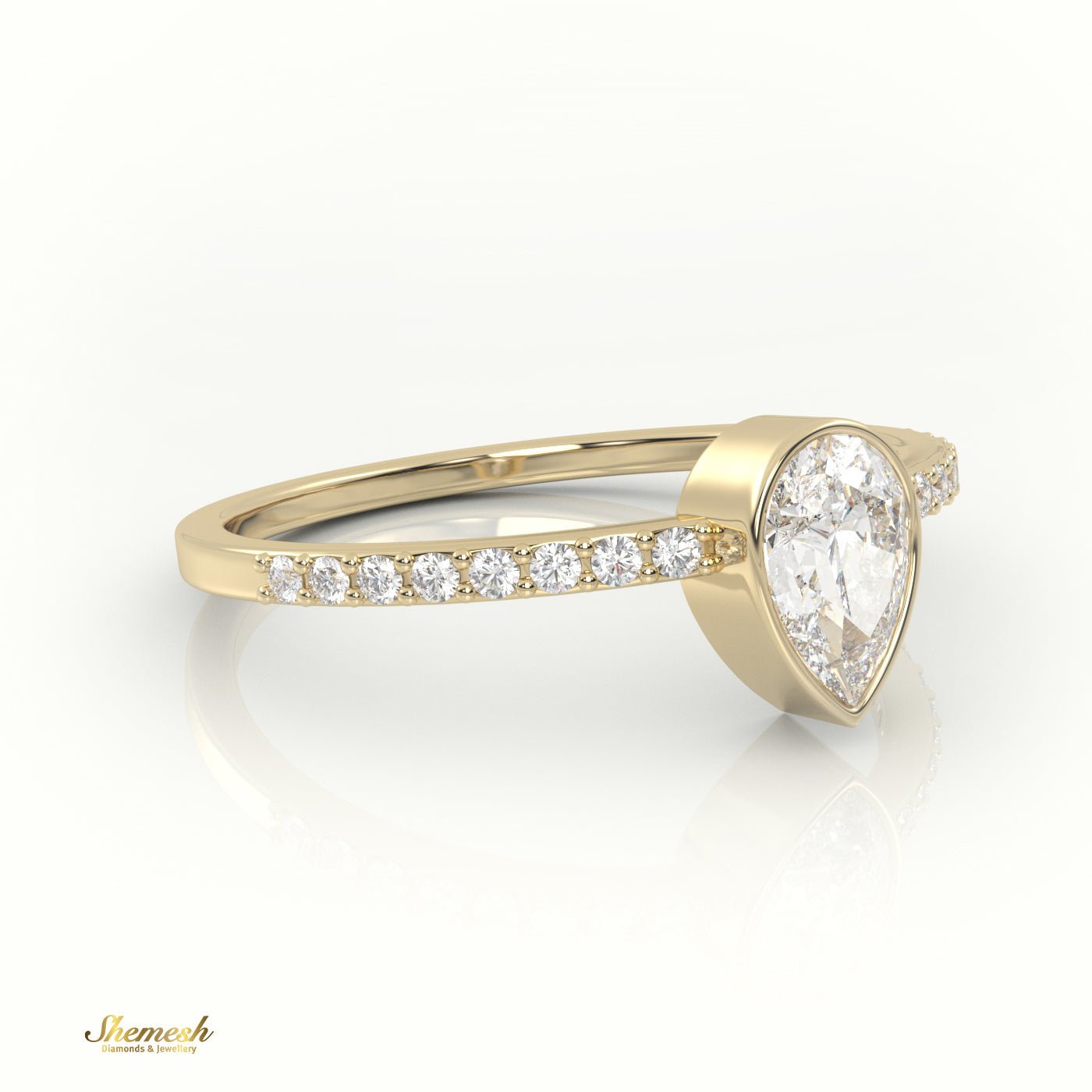 18K Gold Pear - Cut Diamond Channel Setting Engagement Ring - shemesh_diamonds