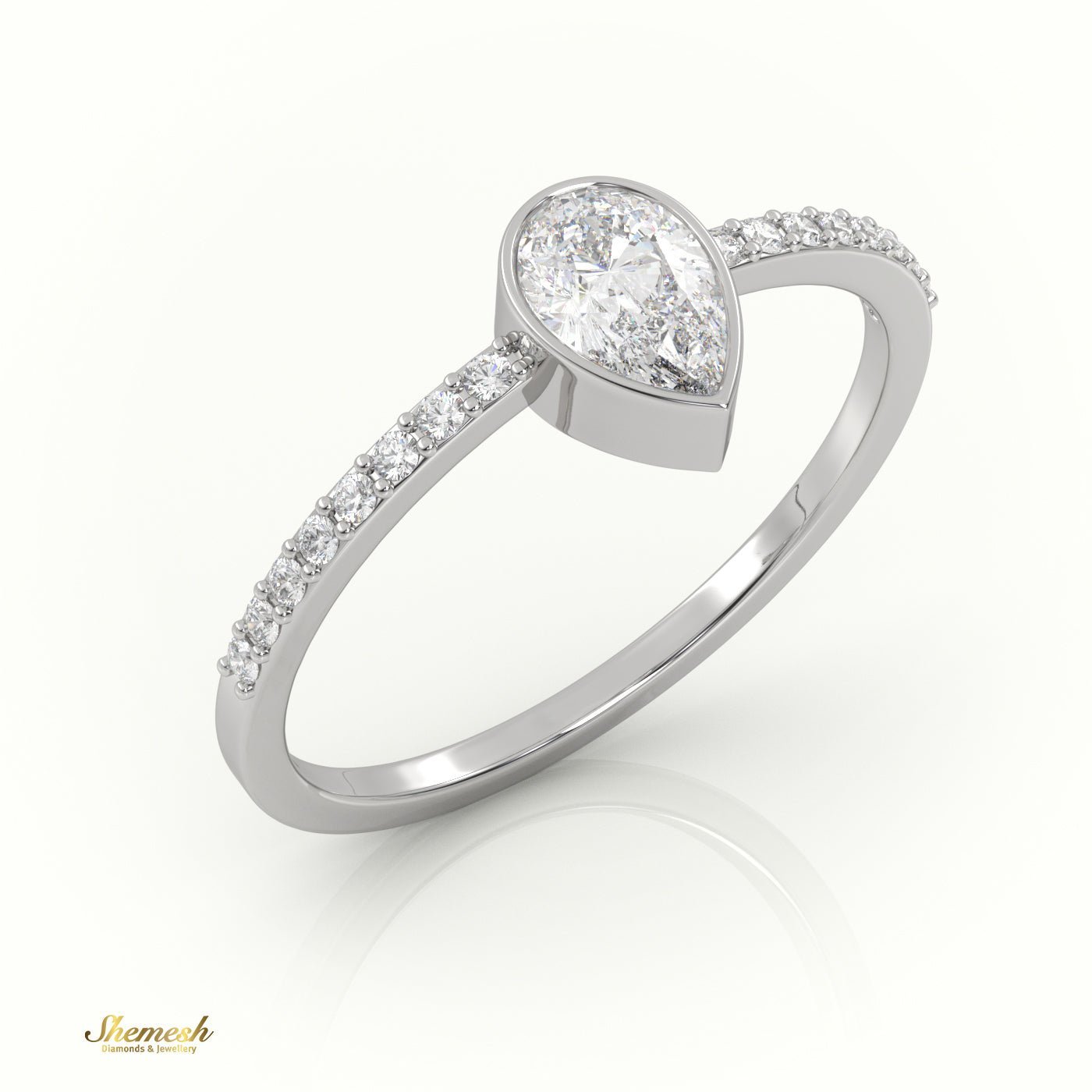 18K Gold Pear - Cut Diamond Channel Setting Engagement Ring - shemesh_diamonds