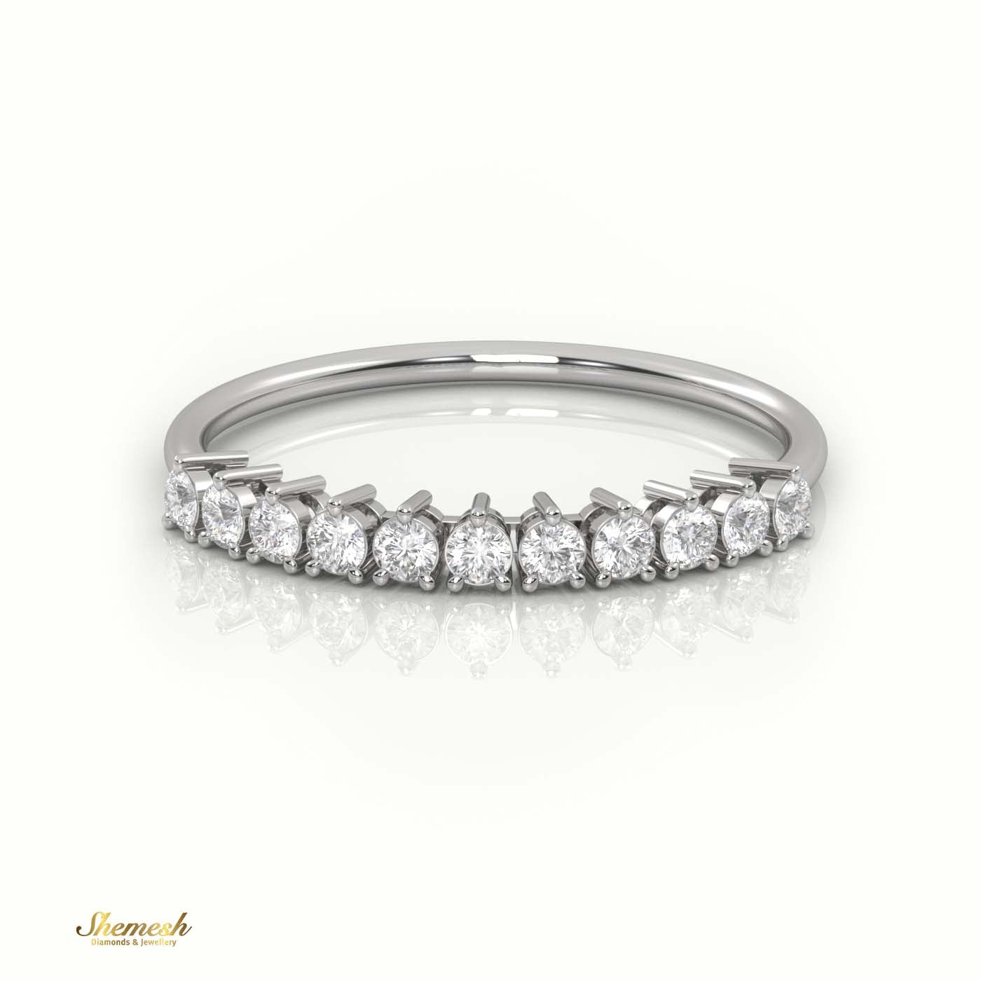 18K Gold Round Cut Diamond Shared Prongs Half Eternity Wedding Band - shemesh_diamonds