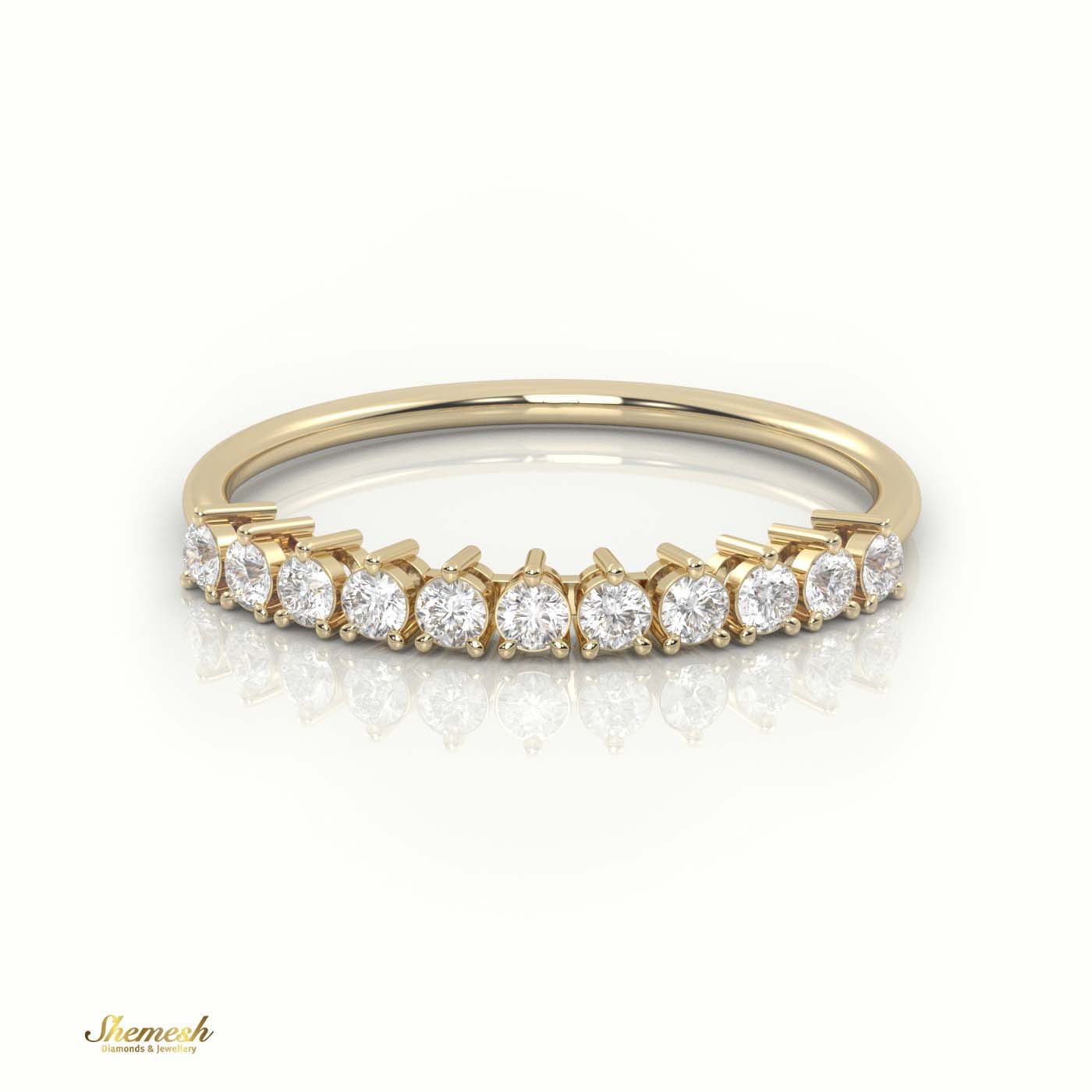 18K Gold Round Cut Diamond Shared Prongs Half Eternity Wedding Band - shemesh_diamonds