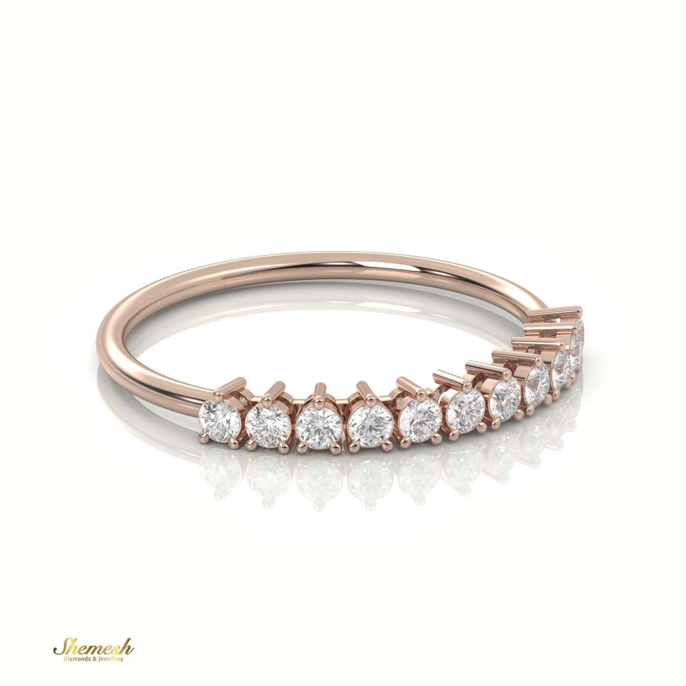 18K Gold Round Cut Diamond Shared Prongs Half Eternity Wedding Band - shemesh_diamonds