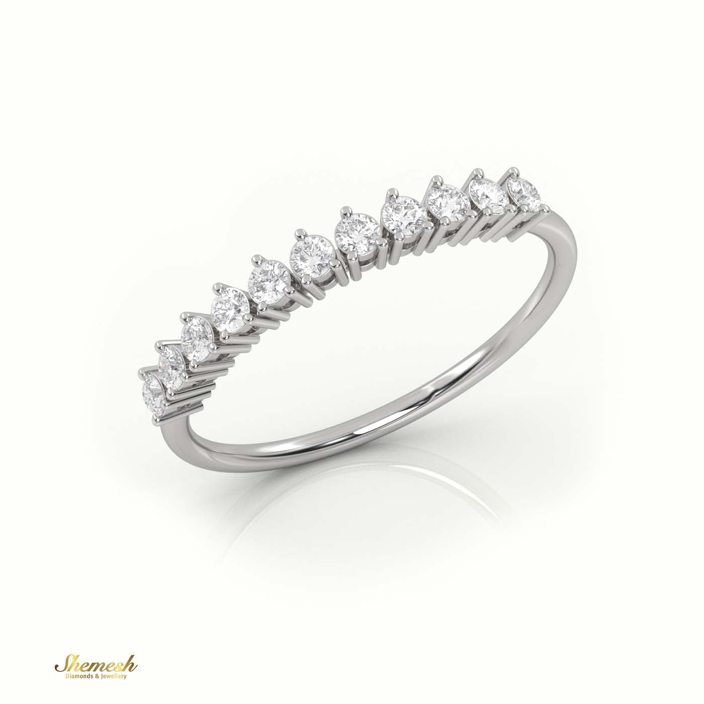 18K Gold Round Cut Diamond Shared Prongs Half Eternity Wedding Band - shemesh_diamonds