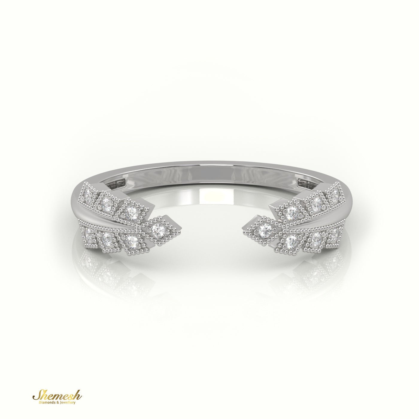 18K Gold Round Cut Diamond Open Milgrain Ring - shemesh_diamonds