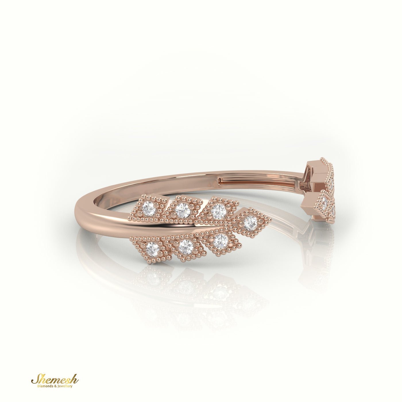 18K Gold Round Cut Diamond Open Milgrain Ring - shemesh_diamonds