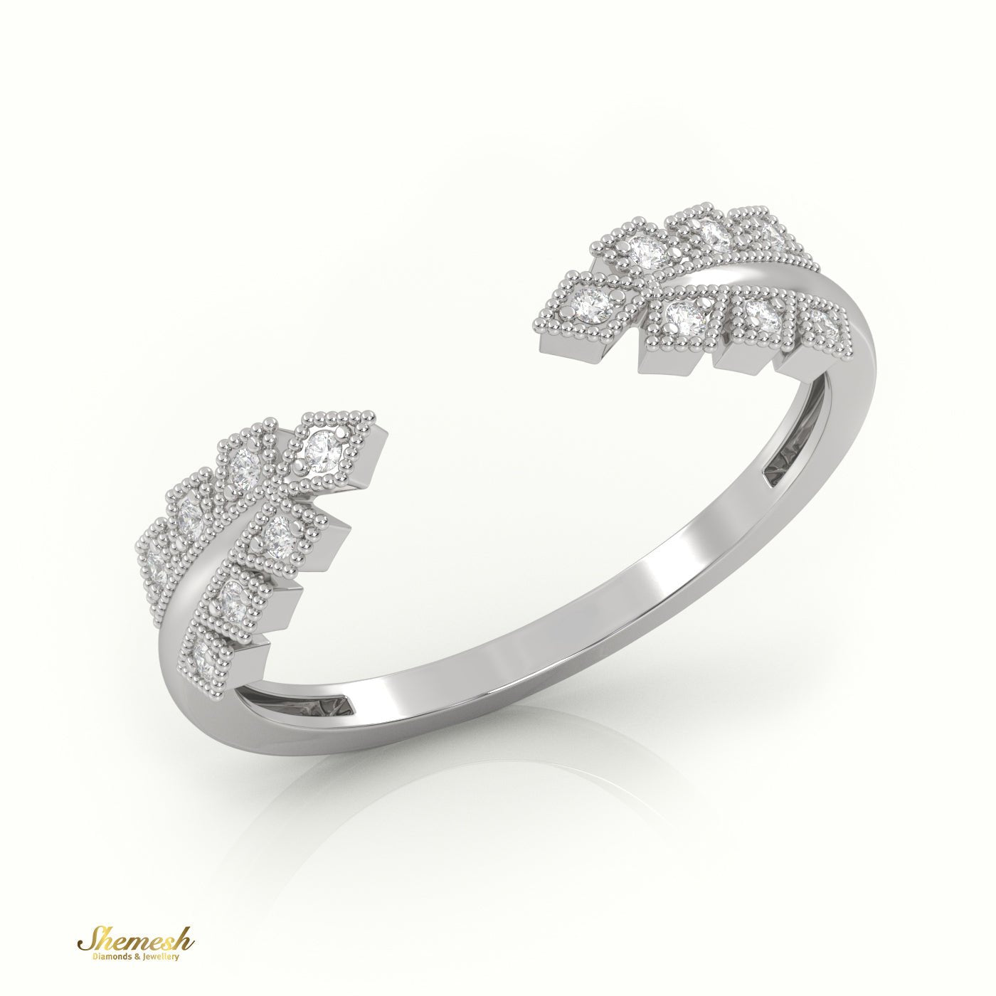 18K Gold Round Cut Diamond Open Milgrain Ring - shemesh_diamonds