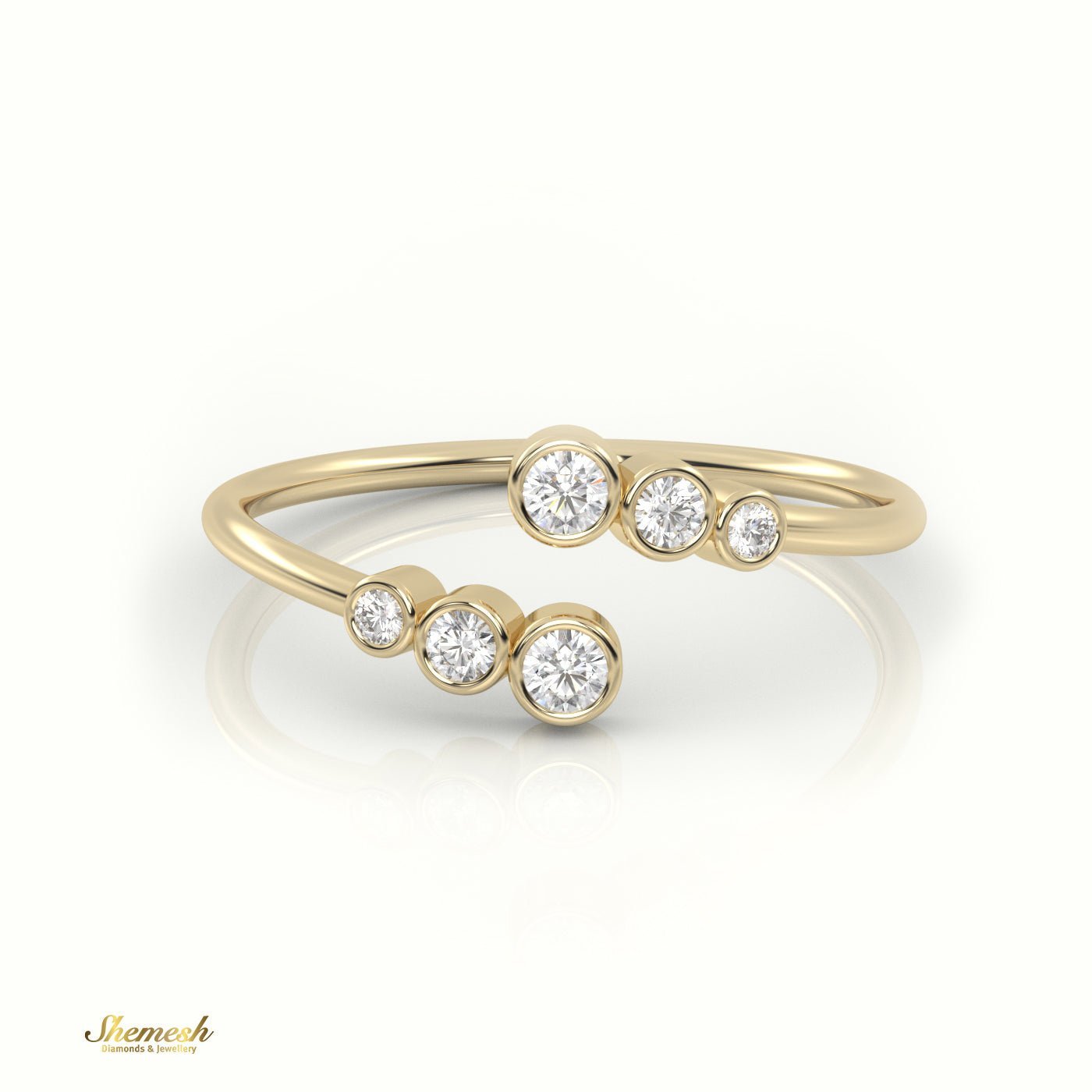 18K Gold Round Cut Diamond Bezel Open Ring - shemesh_diamonds