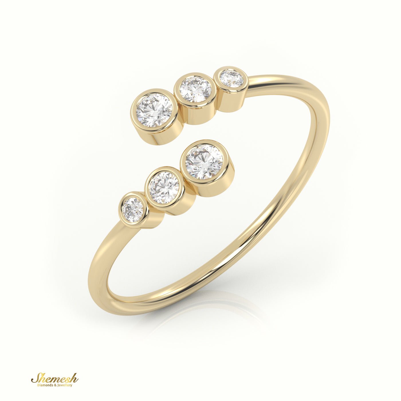 18K Gold Round Cut Diamond Bezel Open Ring - shemesh_diamonds