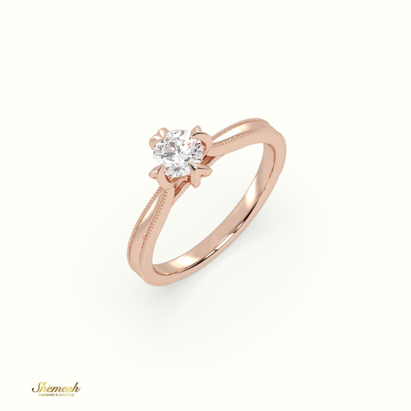 18K Gold 4 Prongs Round Diamond Solitaire EngagementRing with Vintage Milgrain Details - shemesh_diamonds