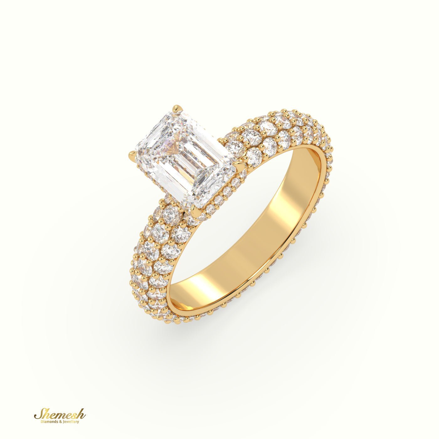 18K Gold 4 Prongs Emerald Diamond Solitaire Engagament Ring with Eternity Band - shemesh_diamonds