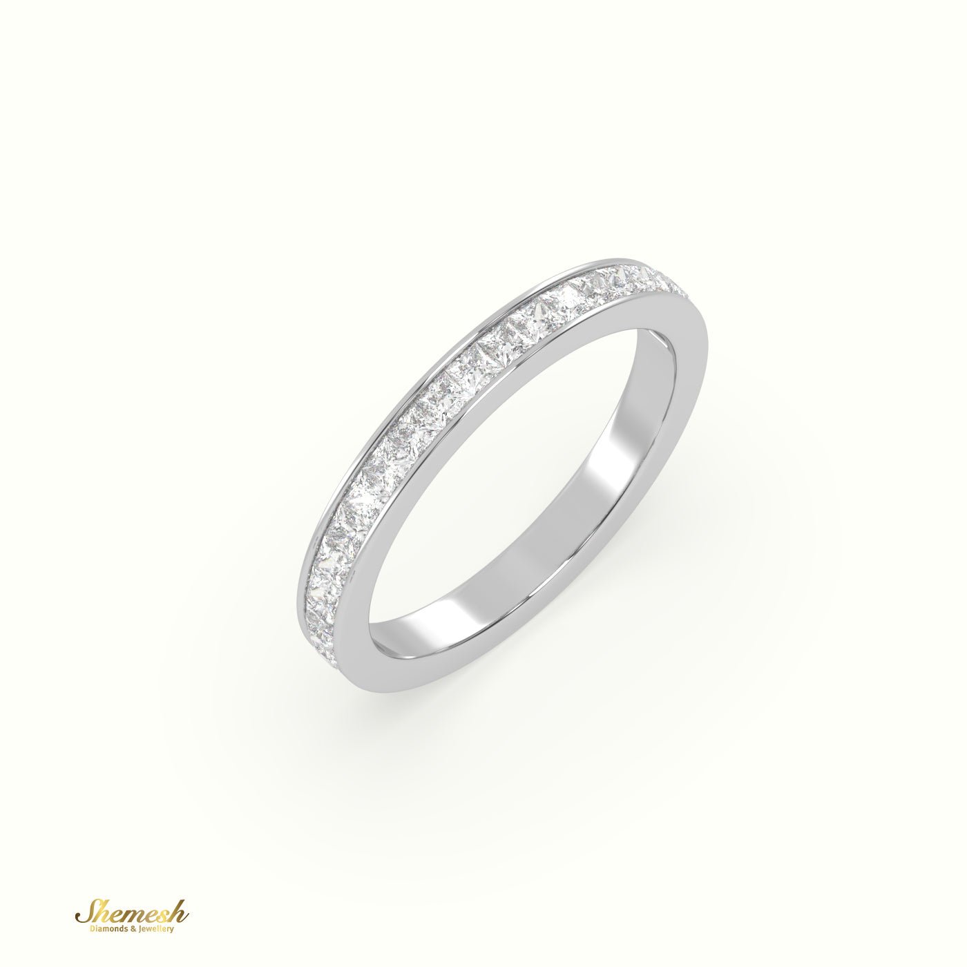 18K Gold Princess Diamond Channel Setting Half Eternity Wedding Ring - shemesh_diamonds