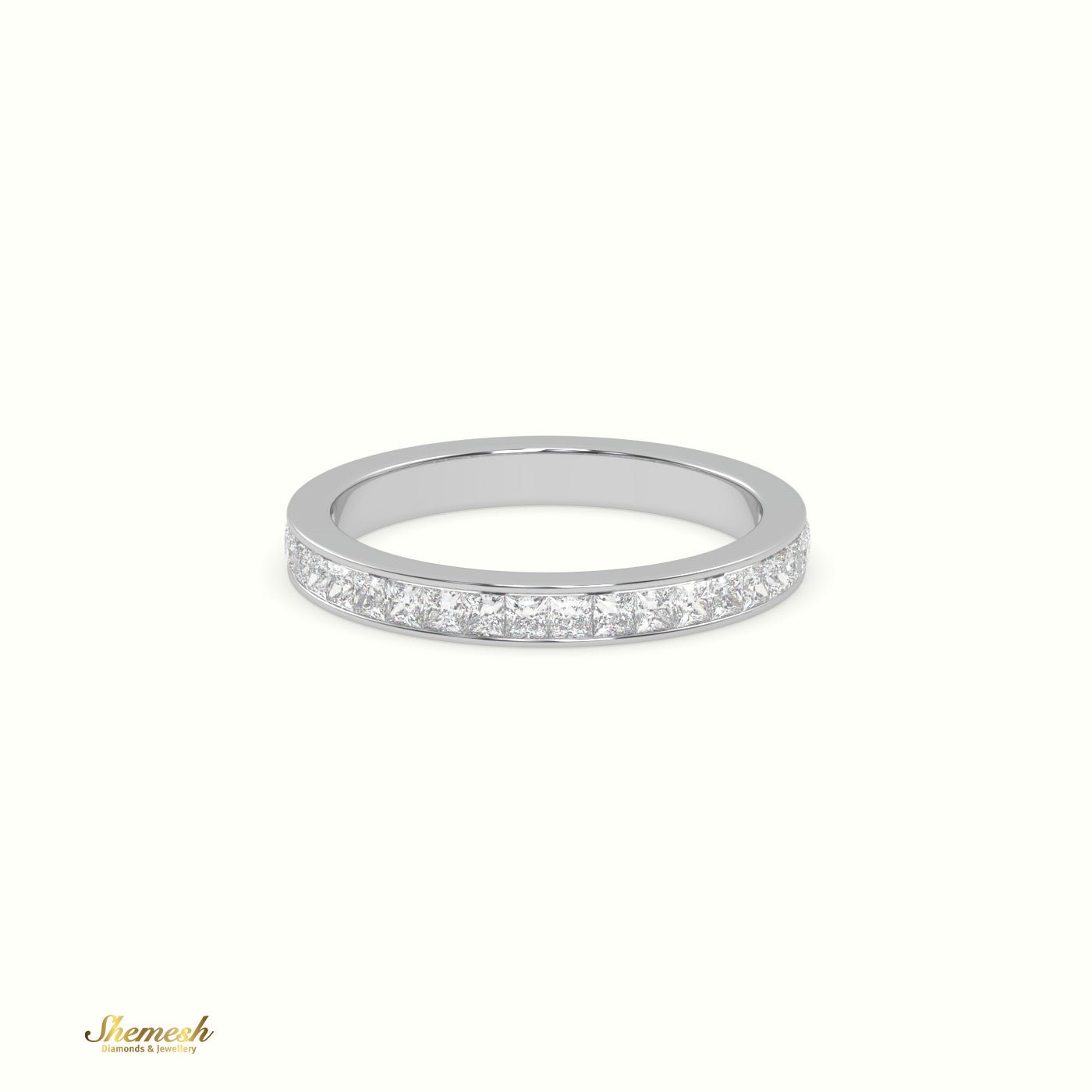 18K Gold Princess Diamond Channel Setting Half Eternity Wedding Ring - shemesh_diamonds