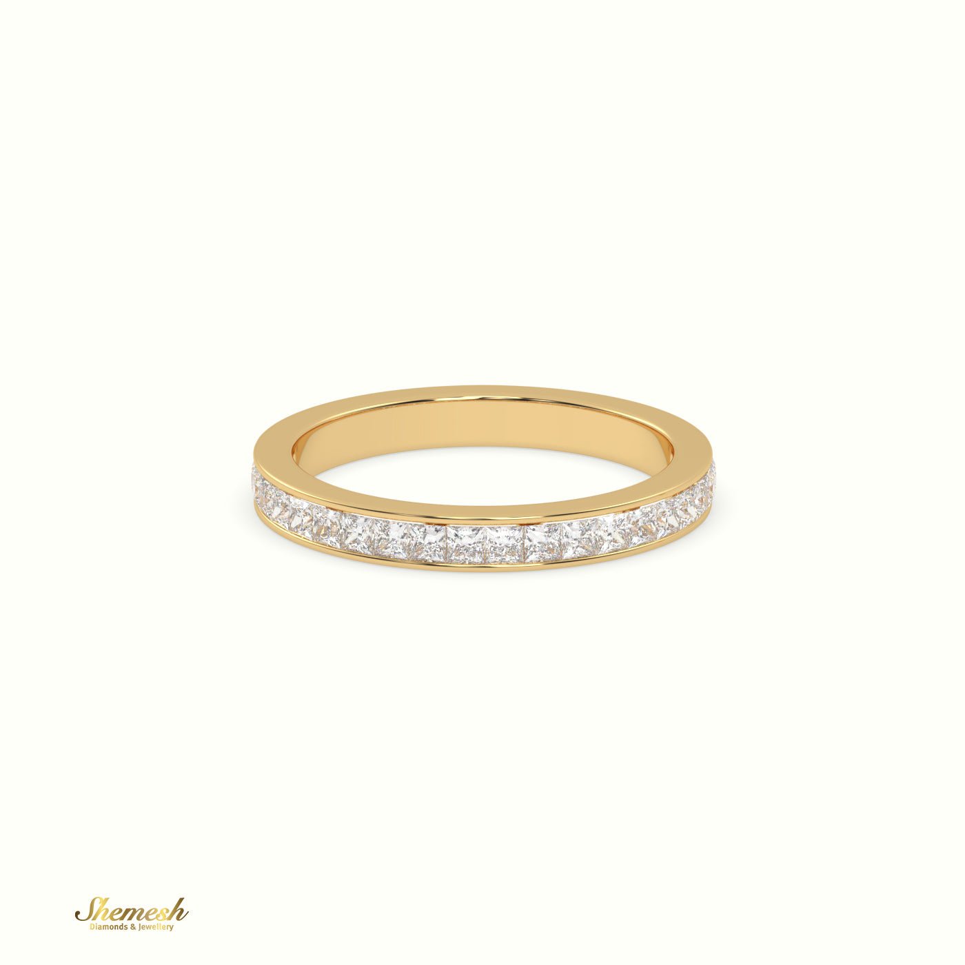 18K Gold Princess Diamond Channel Setting Half Eternity Wedding Ring - shemesh_diamonds