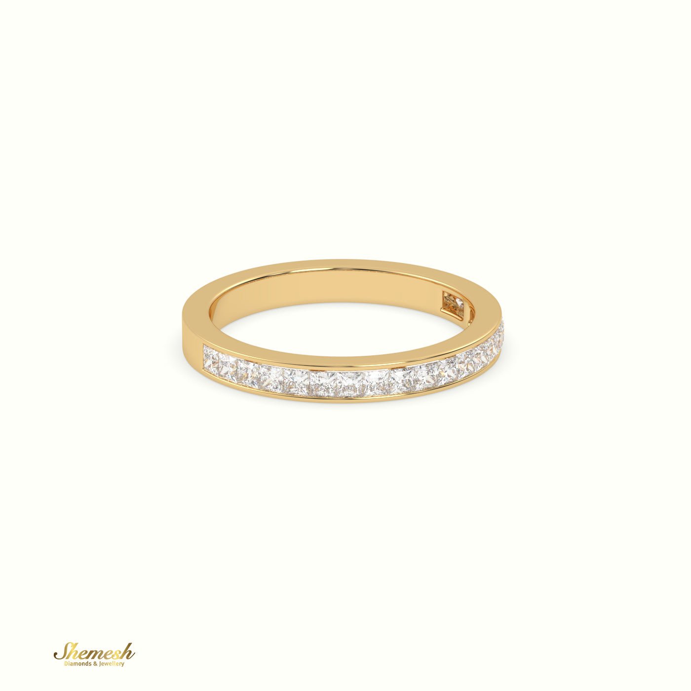 18K Gold Princess Diamond Channel Setting Half Eternity Wedding Ring - shemesh_diamonds