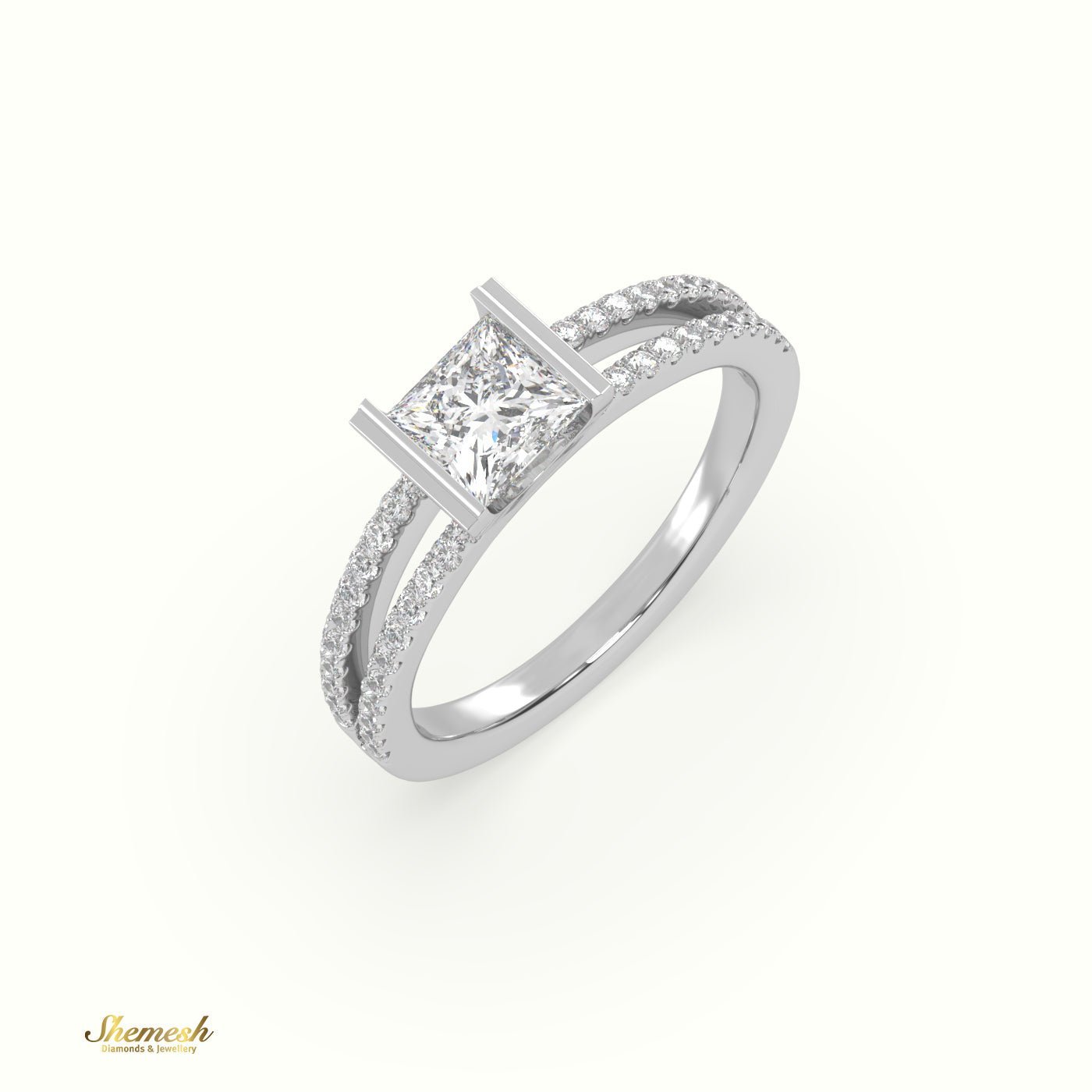 18K Gold Princess Diamond Engagement Ring with Split ShankDiamond Band - shemesh_diamonds