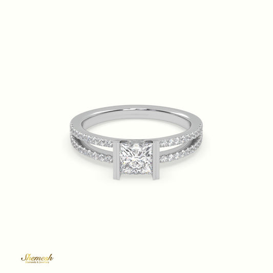 18K Gold Princess Diamond Engagement Ring with Split ShankDiamond Band - shemesh_diamonds