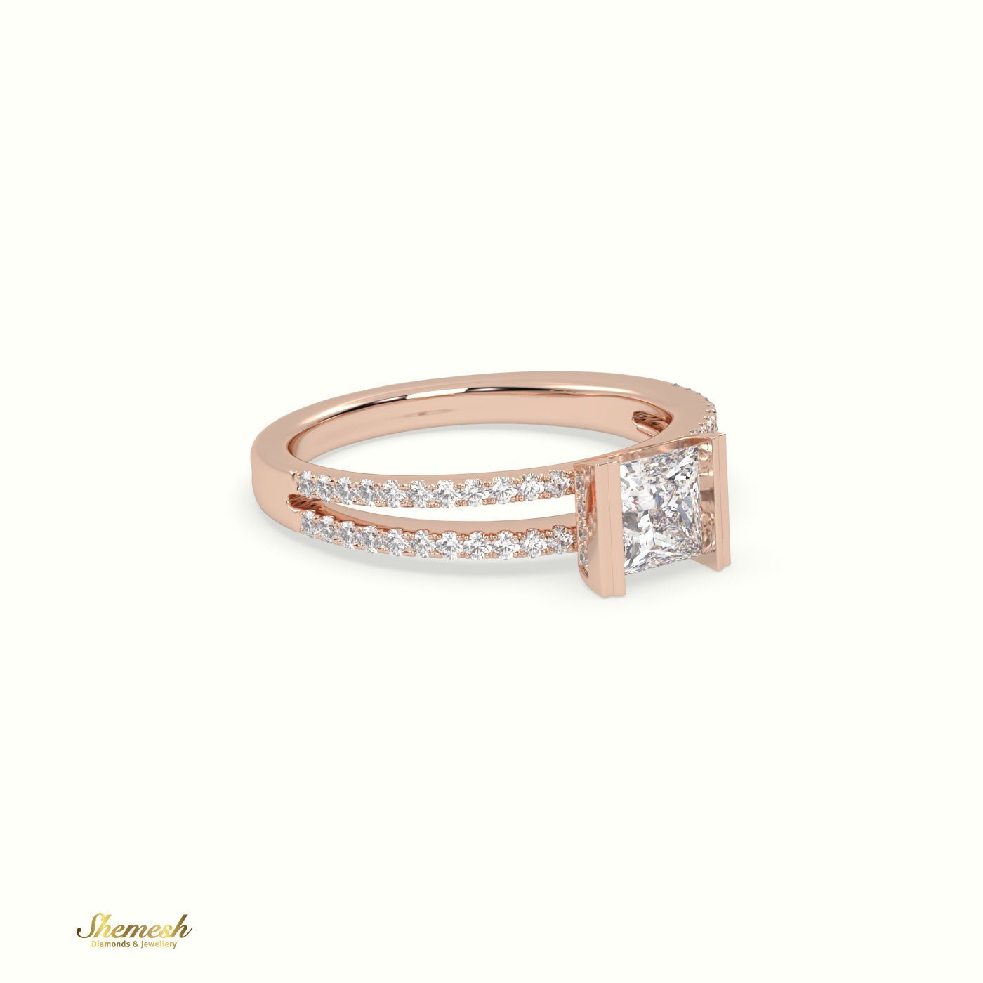 18K Gold Princess Diamond Engagement Ring with Split ShankDiamond Band - shemesh_diamonds