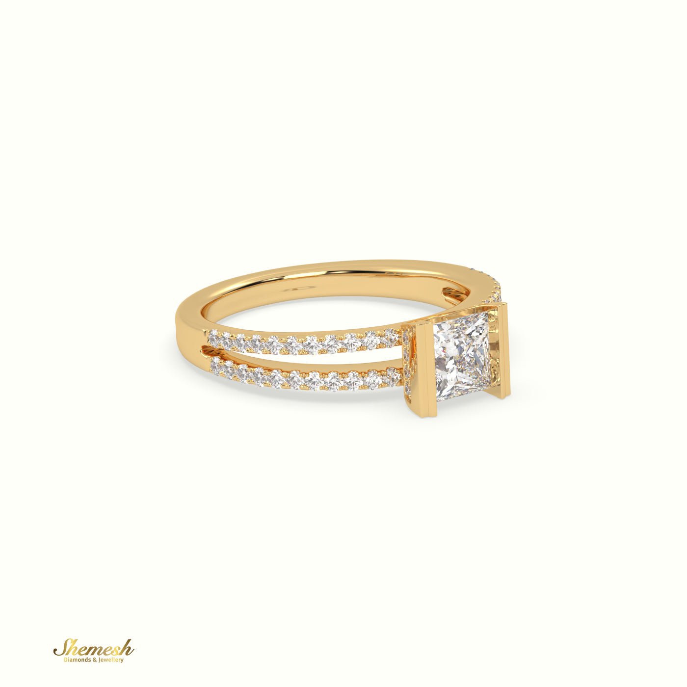 18K Gold Princess Diamond Engagement Ring with Split ShankDiamond Band - shemesh_diamonds