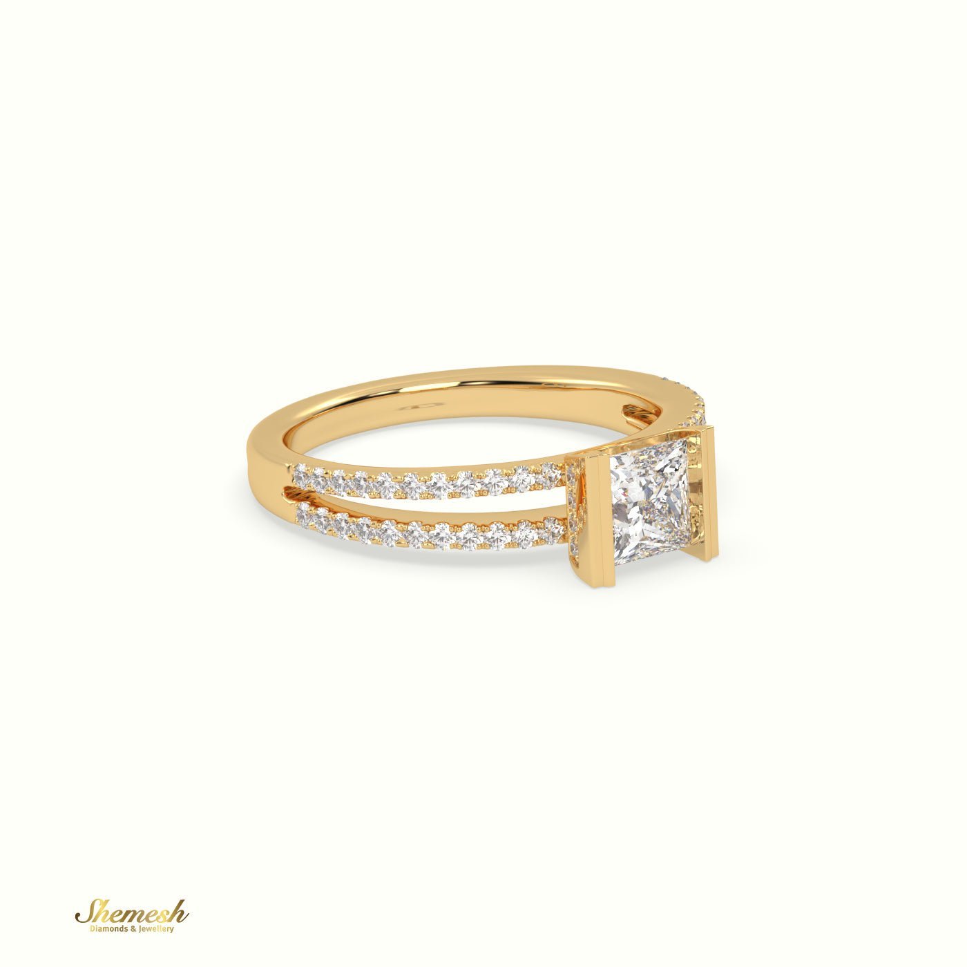 18K Gold Princess Diamond Engagement Ring with Split ShankDiamond Band - shemesh_diamonds