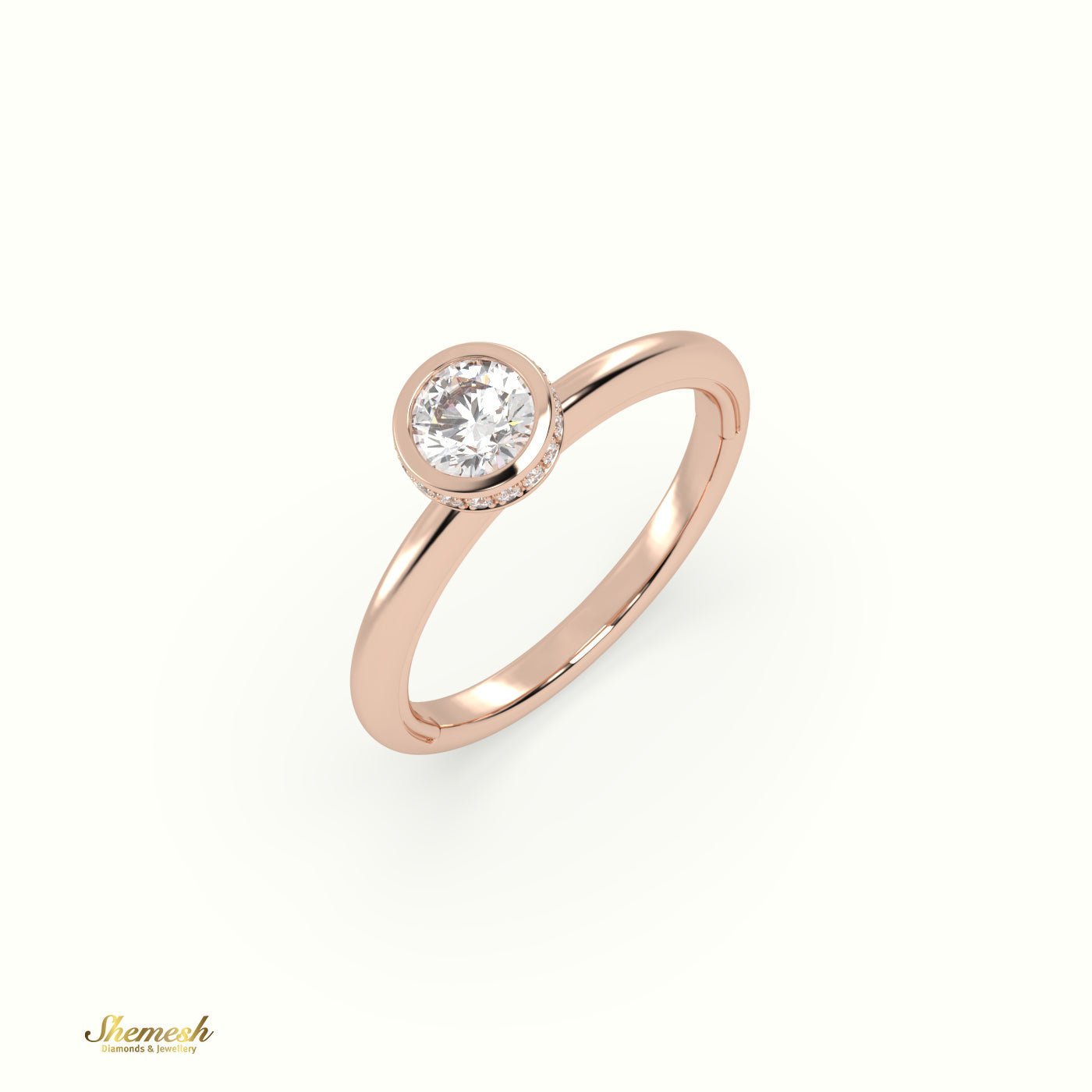 18K Gold Round Diamond Bezel Set Engagement Ring - shemesh_diamonds