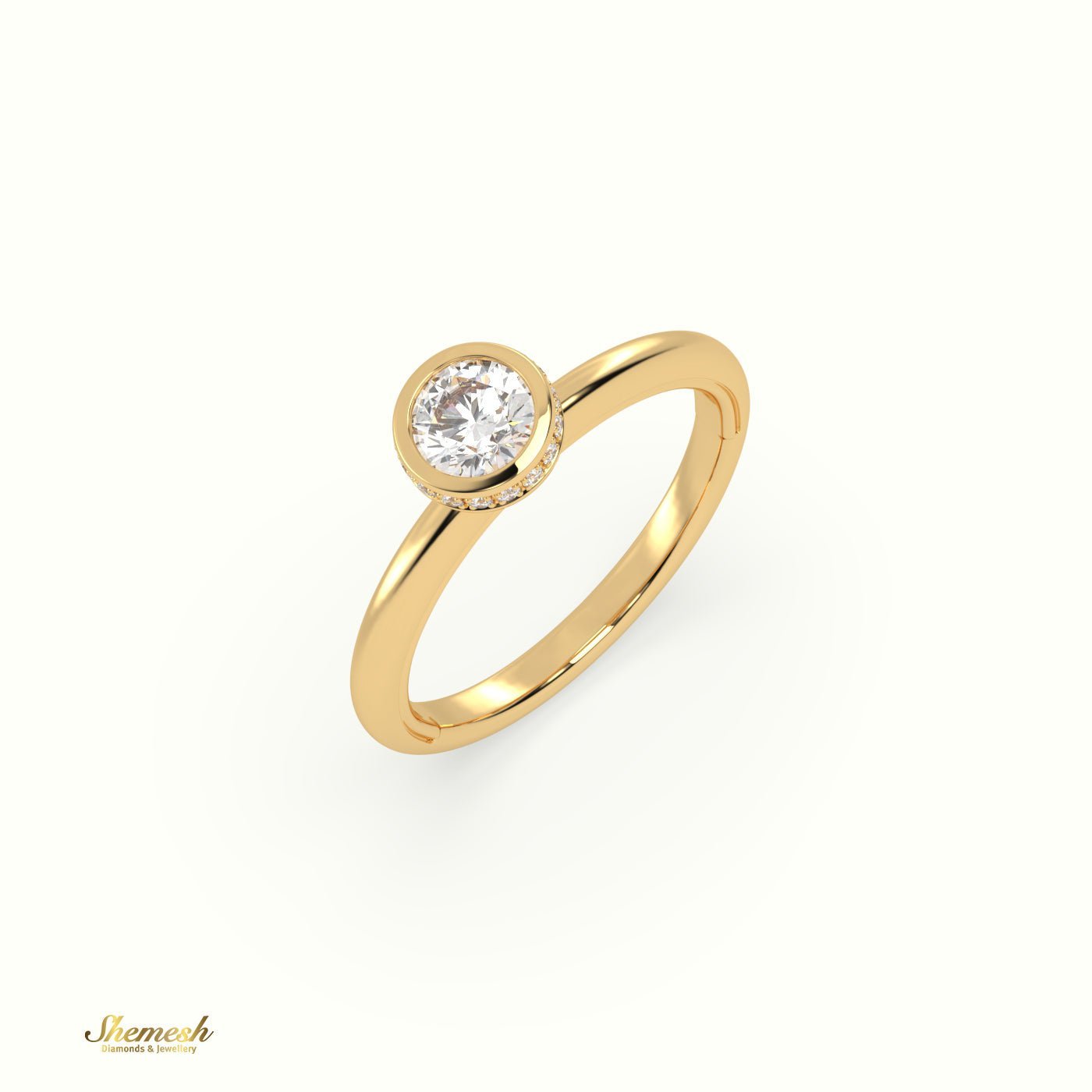 18K Gold Round Diamond Bezel Set Engagement Ring - shemesh_diamonds