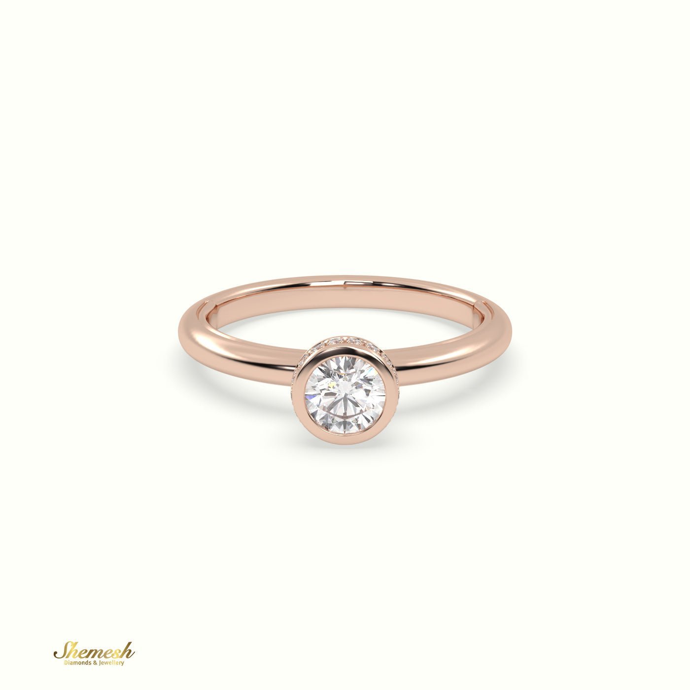 18K Gold Round Diamond Bezel Set Engagement Ring - shemesh_diamonds