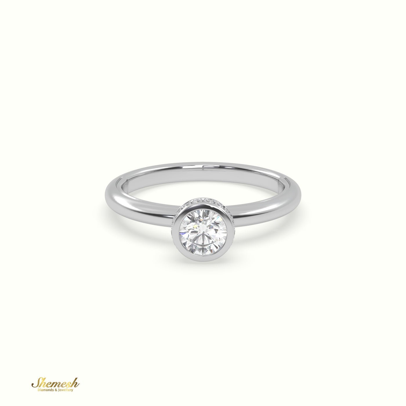 18K Gold Round Diamond Bezel Set Engagement Ring - shemesh_diamonds