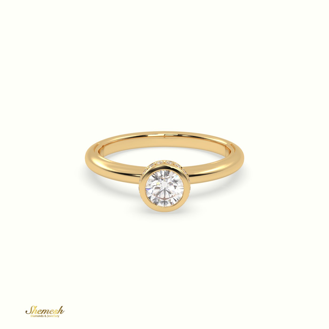 18K Gold Round Diamond Bezel Set Engagement Ring - shemesh_diamonds