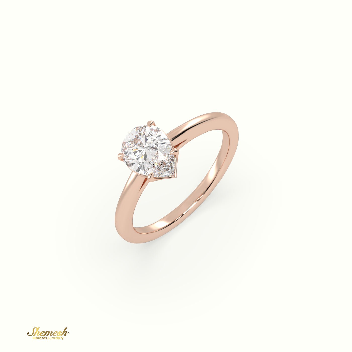 18K Gold 4 Prongs Pear Diamond Solitaire Engagement Ring with Pave Set Band - shemesh_diamonds